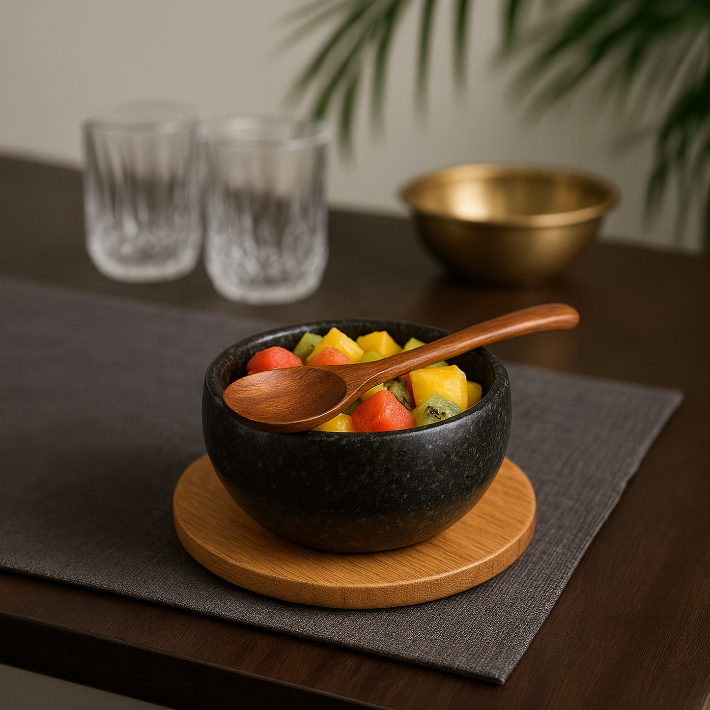 STONE SOUP BOWL WITH WOODEN SPOON I 400 ML